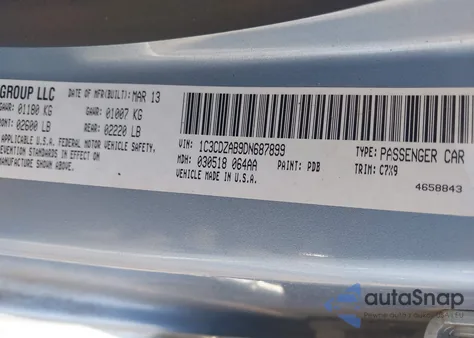 2013 Dodge Avenger Se z USA, uszkodzony, nr VIN 1C3CDZAB9DN687899